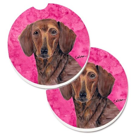 Carolines Treasures Carolines Treasures SC9137PKCARC Pink Dachshund Set of 2 Cup Holder Car Coaster SC9137PKCARC
